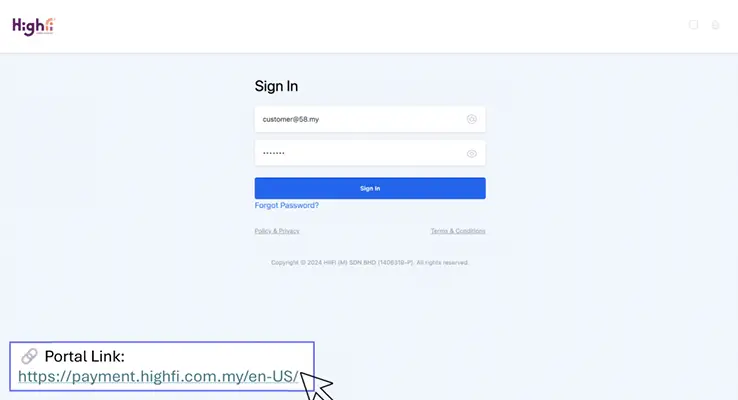 HighFi Customer Portal Dashboard